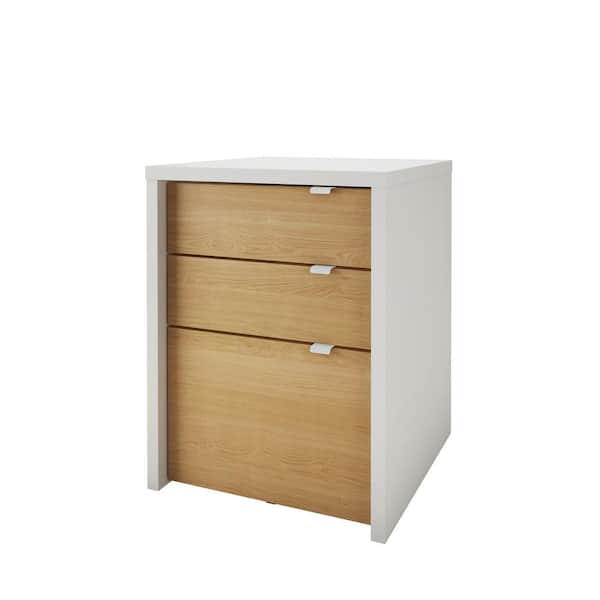 Nexera Chrono White and Natural Maple 3-Drawer Filing Cabinet