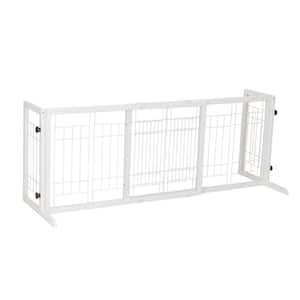 38 in.-71 in. Adjustable Wooden Pet Gate for Dogs, Indoor Freestanding Dog Fence for Doorways, Stairs in White