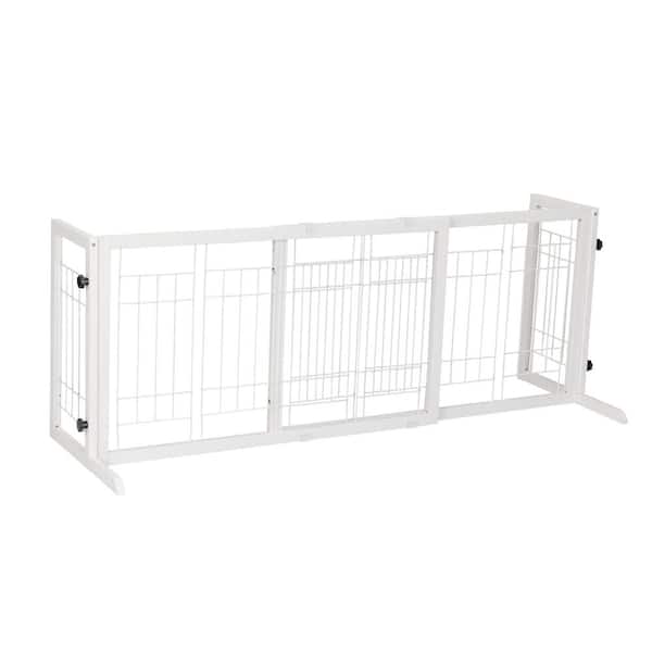 Unbranded 38 in.-71 in. Adjustable Wooden Pet Gate for Dogs, Indoor Freestanding Dog Fence for Doorways, Stairs in White