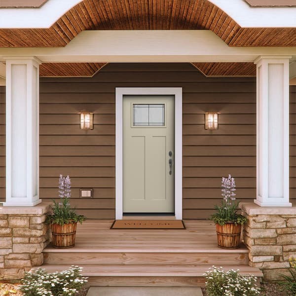 36 in. x 80 in. Left-Hand 1/4 Lite Craftsman Ballantyne Decorative Glass Desert Sand Fiberglass Prehung Front Door