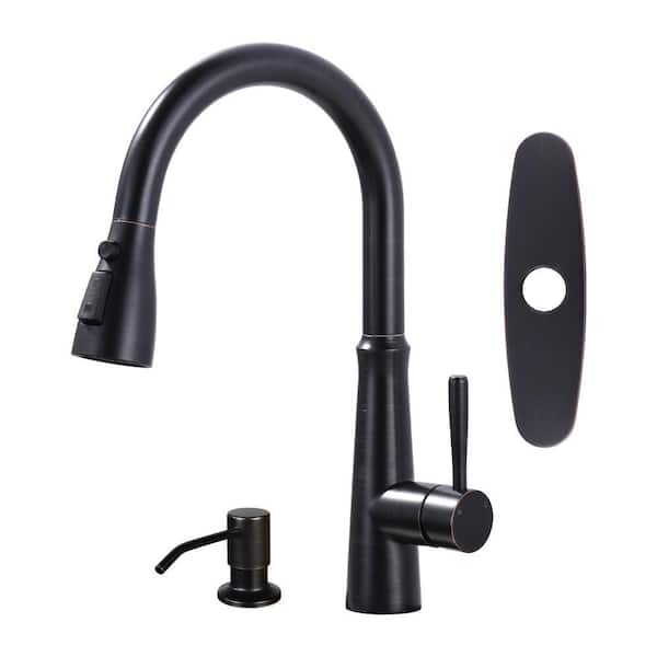 3-Ways Spray Single Handle Pull Down Sprayer Kitchen Faucet with Soap Dispenser in Oil Rubbed Bronze