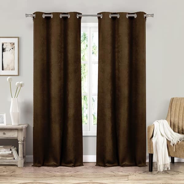 BLACKOUT 365 Sera 37 in. W x 84 in. L Polyester Window Panel in Chocolate
