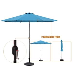 9 ft. Aluminum Market Patio Umbrella Outdoor Umbrella in Blue with Push Button Tilt and Crank Lifting System