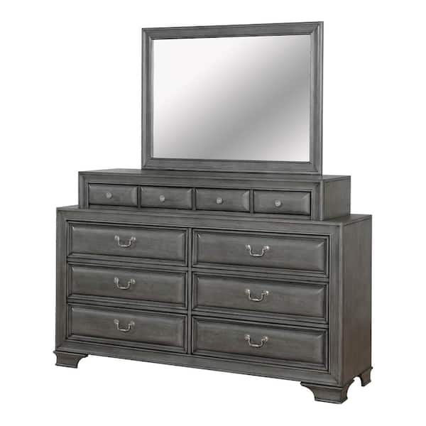 Furniture of America 2pc Liam Gray 10-Drawer 66.75 in. Wide Dresser with Mirror