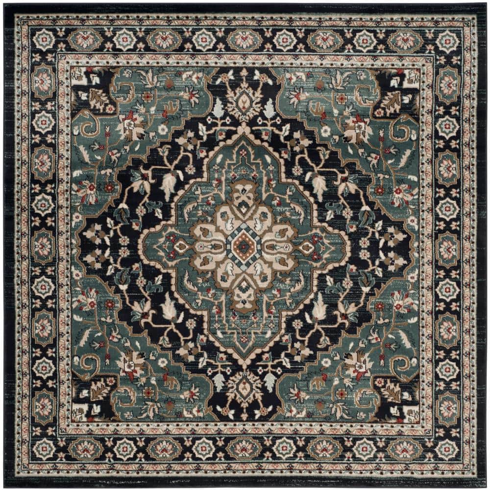 Anthracite Teal Square Synthetic 7' Easy Care Area Rug