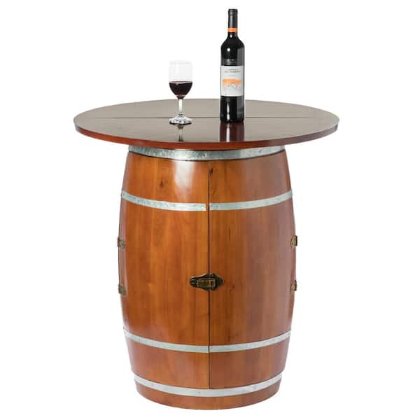 Vintiquewise Brown Wine Barrel Round, Round Table Storage Racks