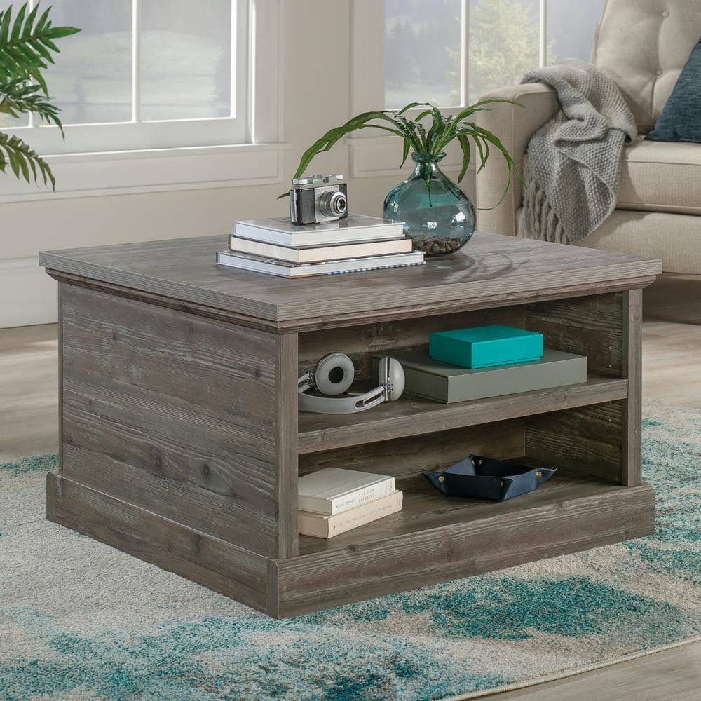 Pebble Pine Square Wood Coffee Table with Storage