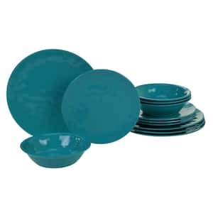 12-Piece Casual Teal Melamine Outdoor Dinnerware Set (Service for 4)