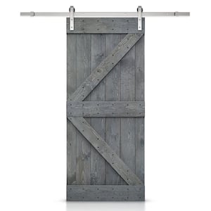 K Series 30 in. x 84 in. Gray Knotty Pine Wood Interior Sliding Barn Door with Stainless Steel Hardware Kit