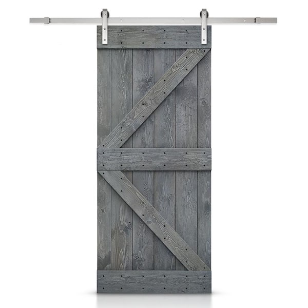 K Series 36 in. x 84 in. Gray Knotty Pine Wood Interior Sliding Barn Door with Stainless Steel Hardware Kit