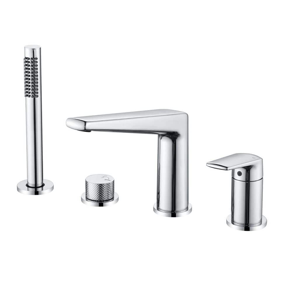 Dual Handle Four Hole Tub Mount Roman Tub Faucet with Hand Shower in Chrome price history on PriceWatchPro