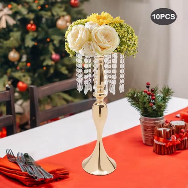 YIYIBYUS 2-Piece 27.6 in. Tall Wedding Centerpieces Tabletop Flower Vases  Gold Metal Crystal Flower Stand JJOU768AWDZJ8 - The Home Depot