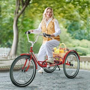 Adult Trike 7-Speed, 24 in. Tricycle for Adult 3-Wheeled Cruiser Bike With Rear Basket