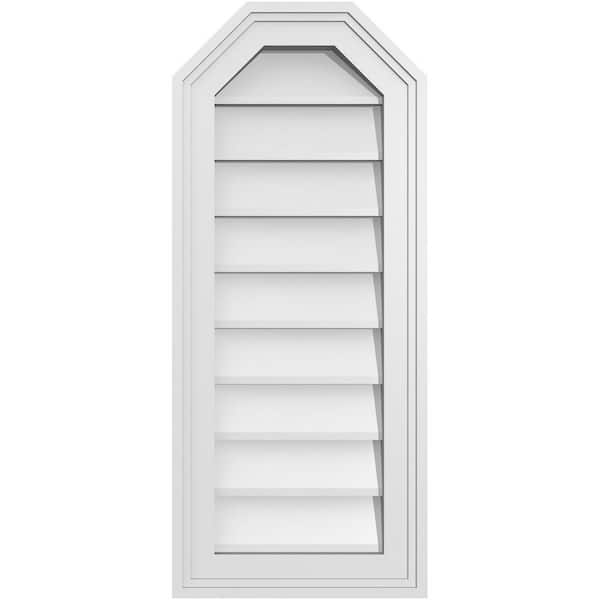 Ekena Millwork 12 in. x 28 in. Octagonal Top Surface Mount PVC Gable Vent: Decorative with Brickmould Frame