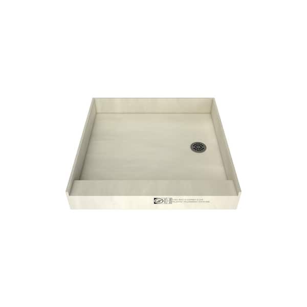 Tile Redi Redi Base 48 in. L x 48 in. W Single Threshold Alcove Shower Pan Base with Right Drain and Brushed Nickel Drain Plate