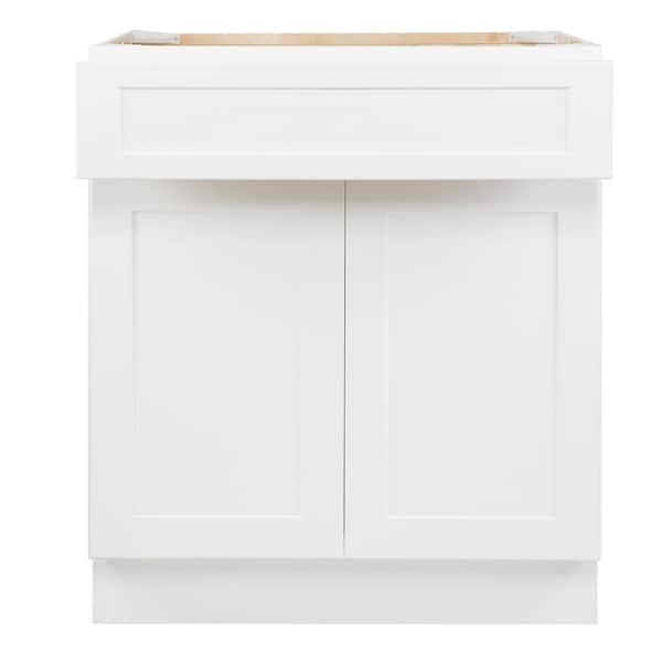 Bremen Ready to Assemble 30x34.5x24 in. Shaker Sink Base Cabinet with 2 Doors in White