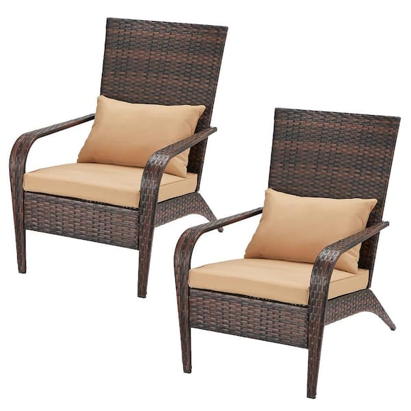 AECOJOY Coconino Brown Wicker Composite Adirondack Chair with Tan