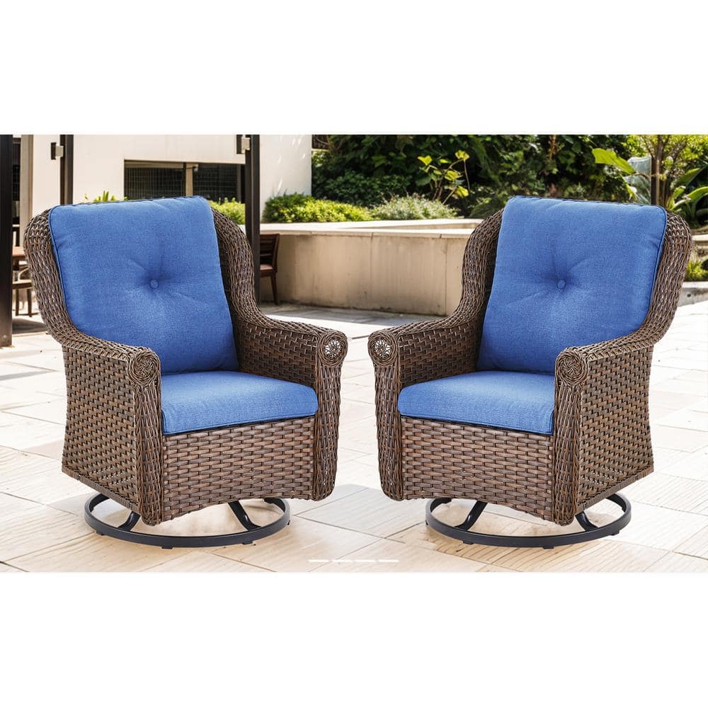 Chryswirl Metal and Brown Wicker Outdoor Rocking Chair Patio Swivel Chairs with Olefin Navy Blue Cushions (2-Pack) price history on PriceWatchPro