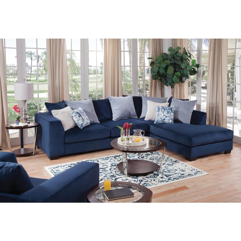 Navy Blue Microfiber Two-Piece Sectional Sofa with Chaise