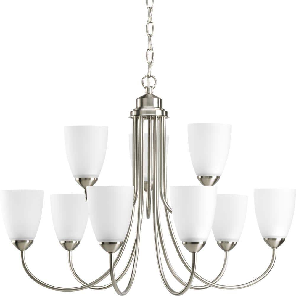 Gather Collection 9-Light Brushed Nickel Etched Glass Traditional Chandelie