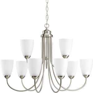 Gather Collection 9-Light Brushed Nickel Etched Glass Traditional Chandelier Light