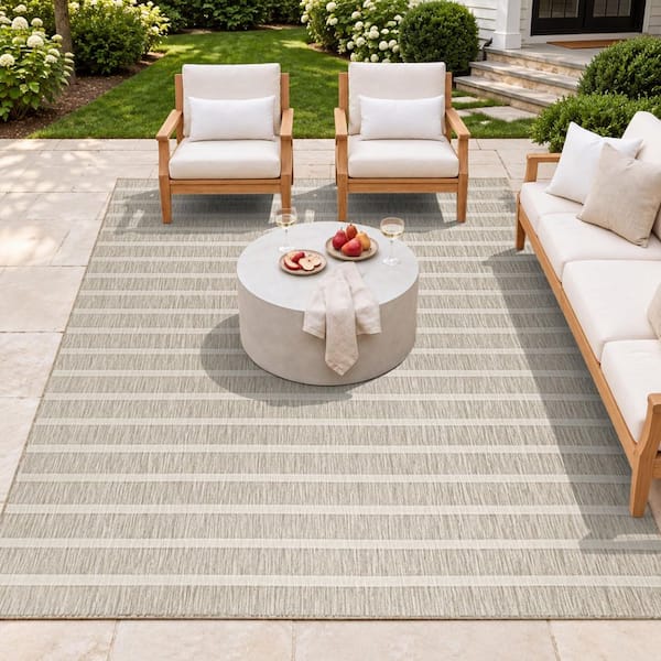 Positano Grey Ivory 7 ft. x 10 ft. Stripes Contemporary Area Rug