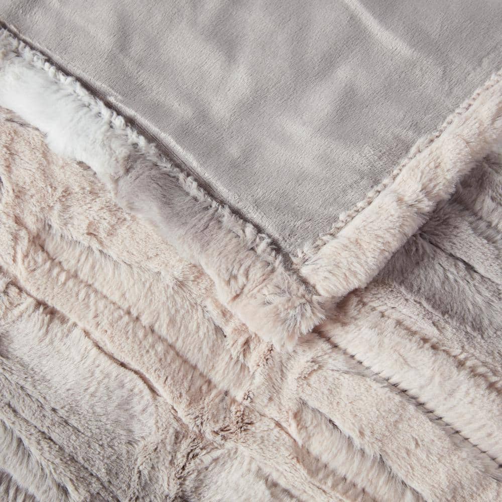 Luxurious Oversized Blush & Gray Faux Fur Heated Throw