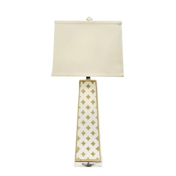 Fangio Lighting 31 in. Transparent Grey Crackle Ceramic Table Lamp with Big Diamonds (4-Sides)
