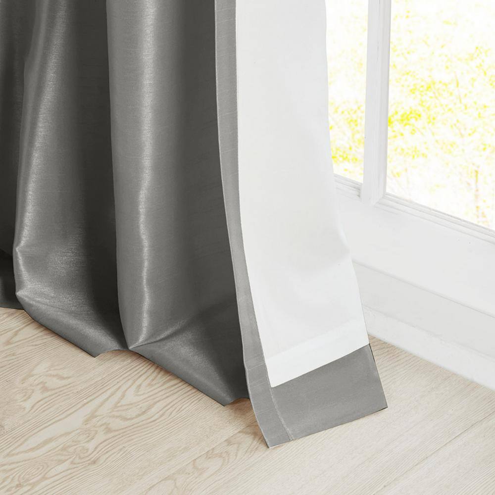 Charcoal Faux Silk Tab Top Light Filtering Curtain Panel