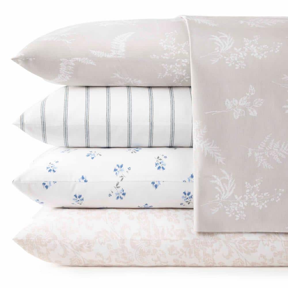 Gray and White Striped Cotton Percale Full Sheet Set