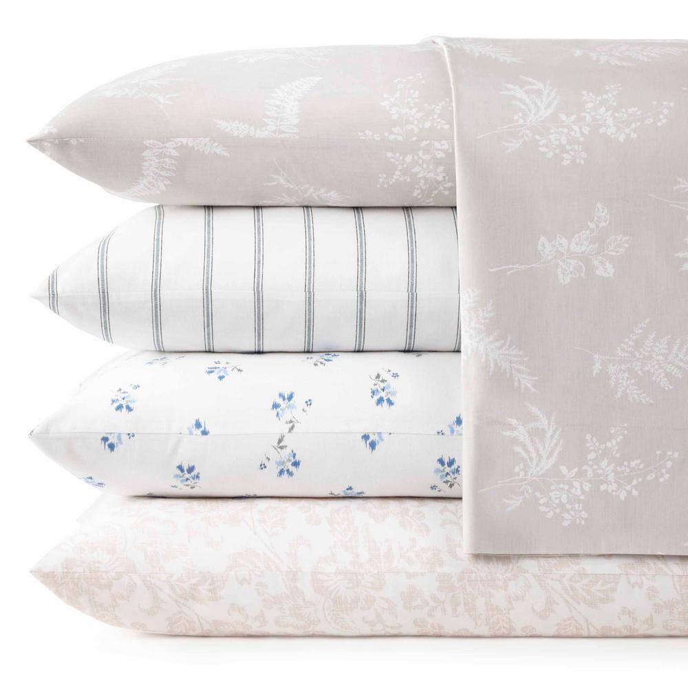 Full White Cotton Percale Floral Deep Pocket Sheet Set