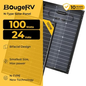 24V N-Type 100-Watt 16BB Bifacial Monocrystalline Solar Panel for RV Camping Boat Marine Log Cabin Roof, Black Frame