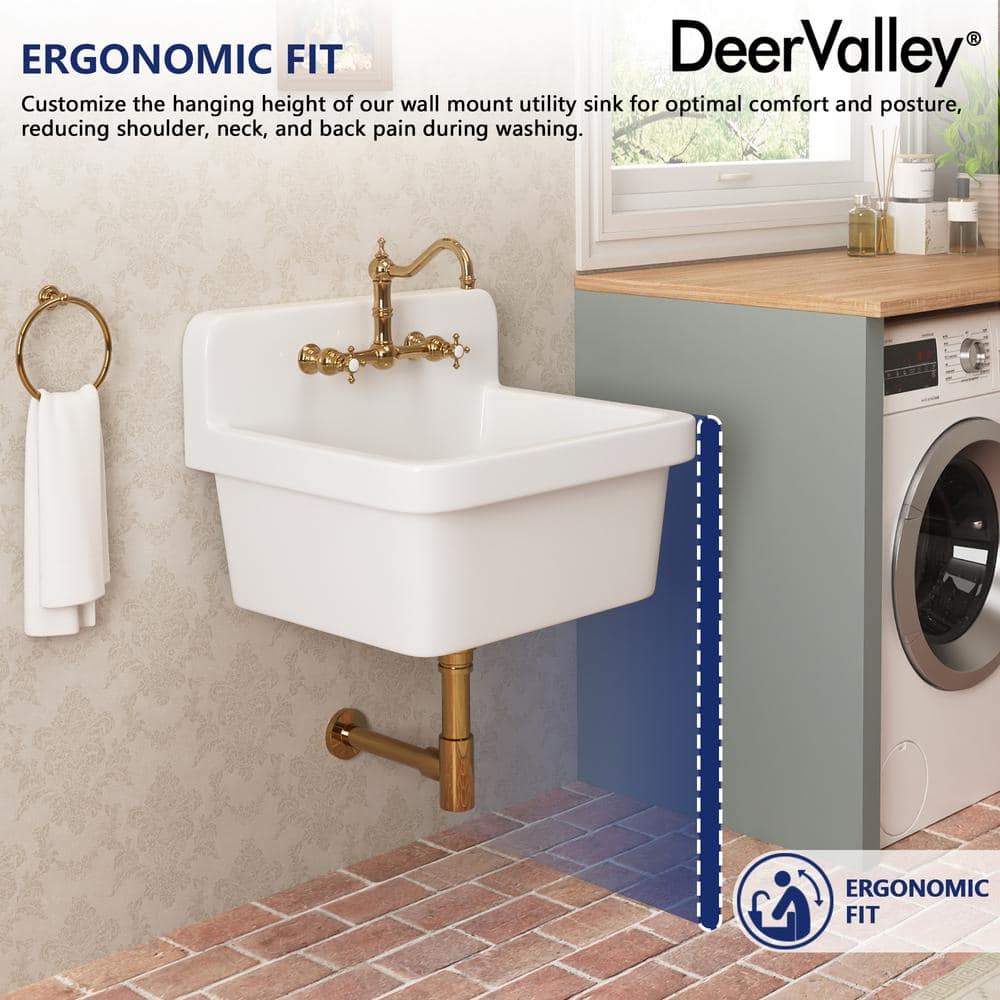 24" White Fireclay Farmhouse Wall Mount Utility Sink