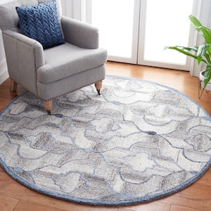 Abstract Blue/Brown 6 ft. x 6 ft. Geometric Trellis Round Area Rug