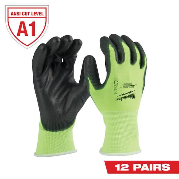 Milwaukee Medium High Visibility Level 1 Cut Resistant Polyurethane Dipped Work Gloves (12-Pack)