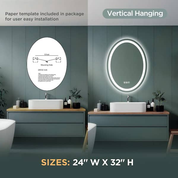 Glacier Bay 24 in. Wx 32 in. H Oval Frameless Anti-Fog LED Wall