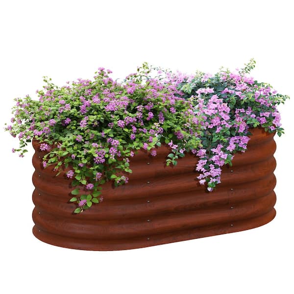 Outsunny Galvanized Raised Garden Bed Kit, Metal Planter Box with Safety Edging, 41.25 in. x 23.5 in. x 16.5 in., Brown