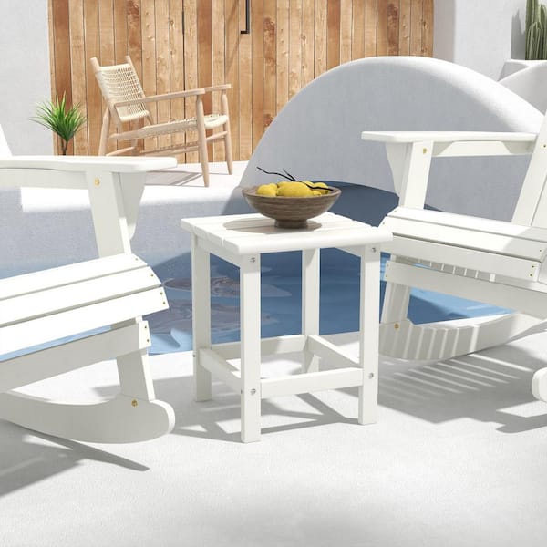 HOTEBIKE Outsunny White Square HDPE Outdoor Side Table