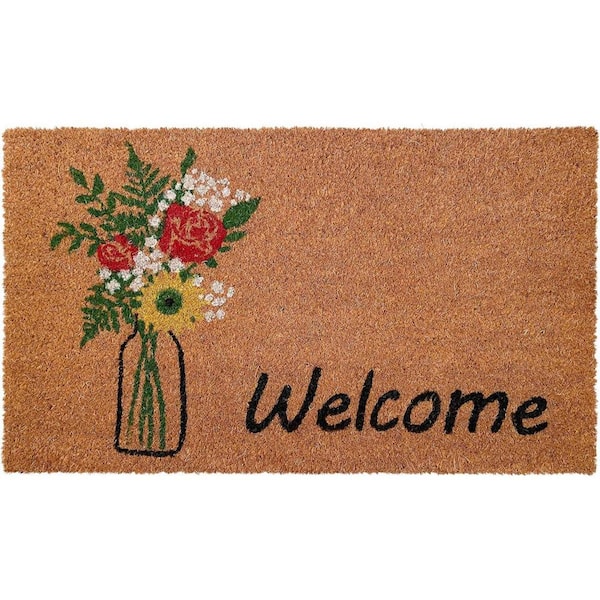 Multi-Colored 29 in. x 17 in. Coir Non-Slip Indoor / Outdoor Door Mat