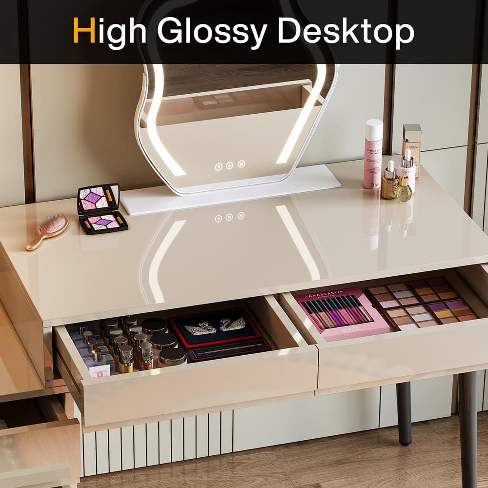 Ellie Sand Makeup Vanity Desk with Reversible 5-Drawers - thumbnail 8