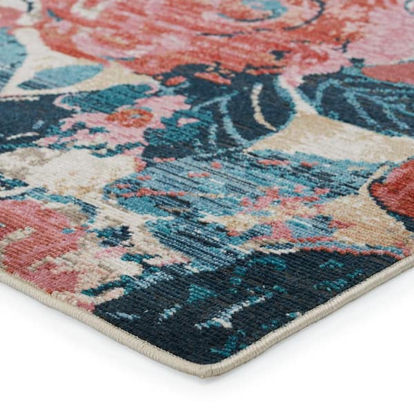 Illiana Pink/Blue 4 ft. x 5 ft. 7 in. Floral Rectangle Indoor/Outdoor Area Rug