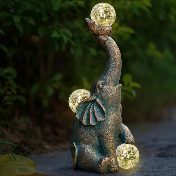 Garden Decor Outdoor Statues Elephant with Cracked Glass Balls