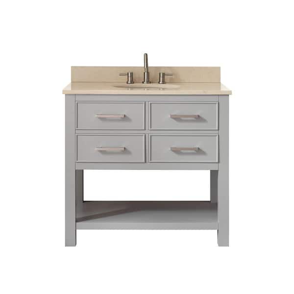 Avanity Brooks 37 in. W x 22 in. D x 35 in. H Vanity in Chilled Gray with Marble Vanity Top in Galala Beige with White Basin
