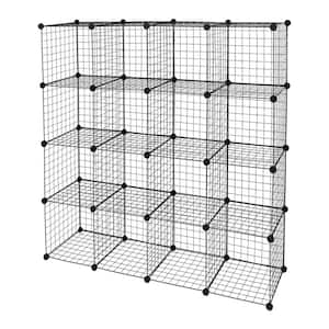 4-Tiers Metal Cube Grid Wire Cube Household Shelving Unit in Black (55.52 in. W x 55.52 in. H x 13.78 in. D)