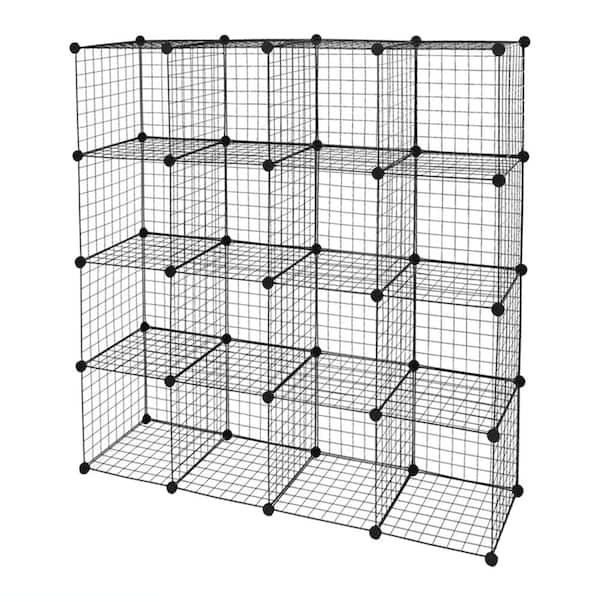 Karl home 4-Tiers Metal Cube Grid Wire Cube Household Shelving Unit in Black (55.52 in. W x 55.52 in. H x 13.78 in. D)