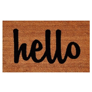 Hello Natural/Black Script 24 in. x 36 in. Door Mat