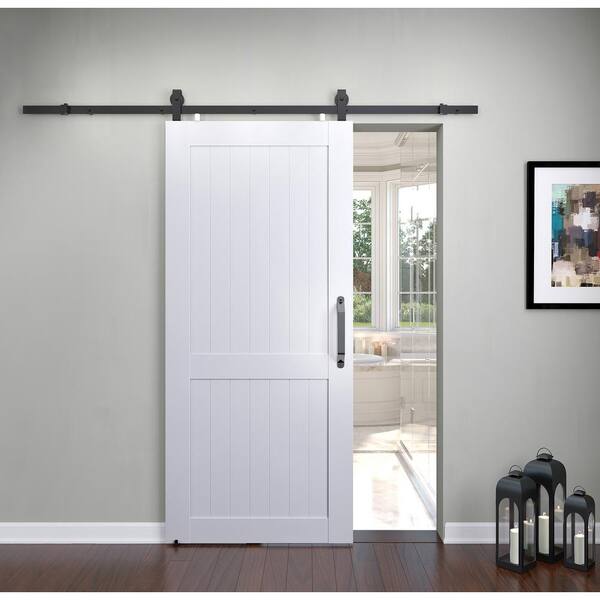 Pinecroft 36 In X 84 In Millbrooke White H Style Ready To Assemble Pvc Vinyl Sliding Barn Door With Hardware Kit Mlb3684hkd