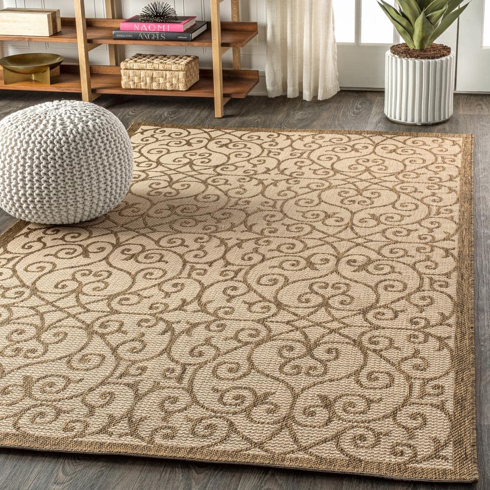 Madrid Vintage Filigree Beige/Brown 3' x 5' Synthetic Indoor/Outdoor Rug