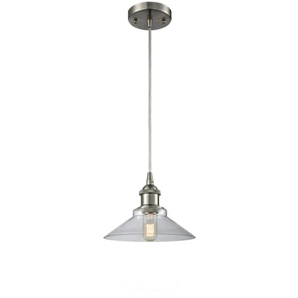 Innovations Orwell 1 Light Brushed Satin Nickel Cone Pendant Light with Clear Glass Shade