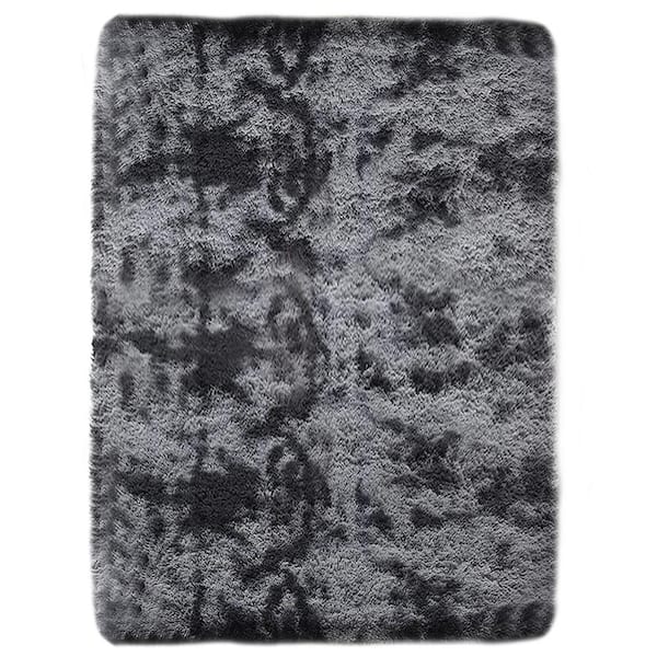 Latepis Plush Shag Dark Grey 4 ft. x 7 ft. Solid Polyester Area Rug